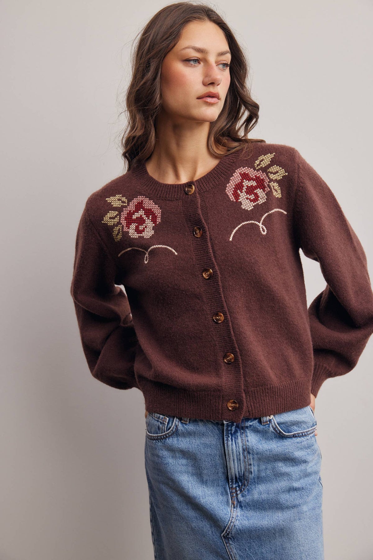 Floral Embroidered Knit Cardigan