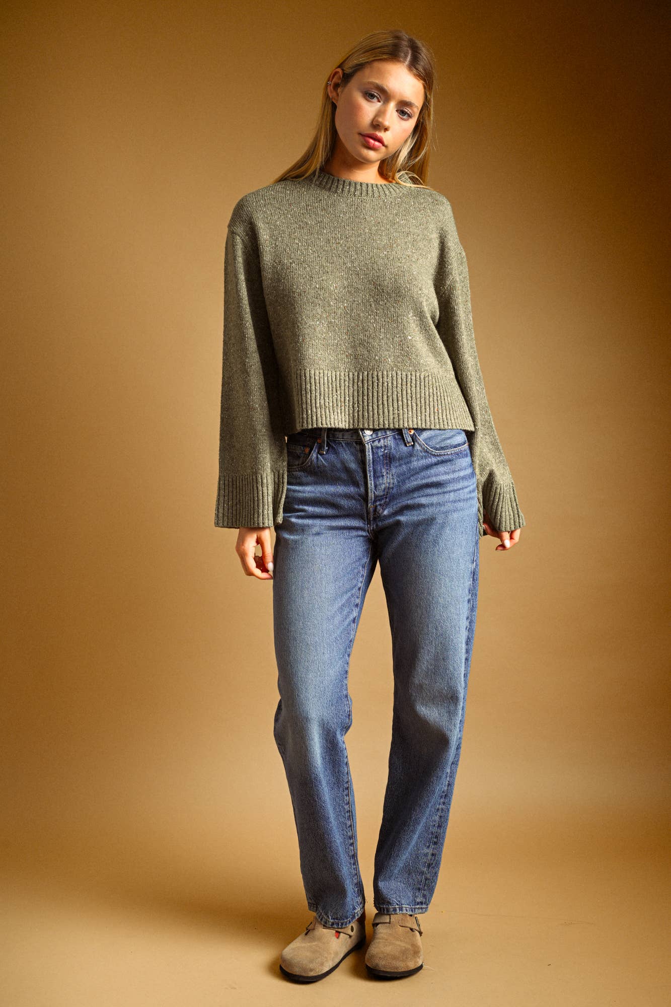Olive Slight Bell Sleeve Sweater