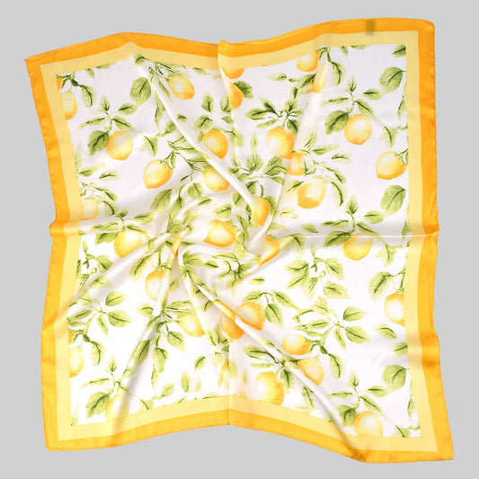 WATERCOLOR LEMON PRINT SILKY SQUARE SCARF 