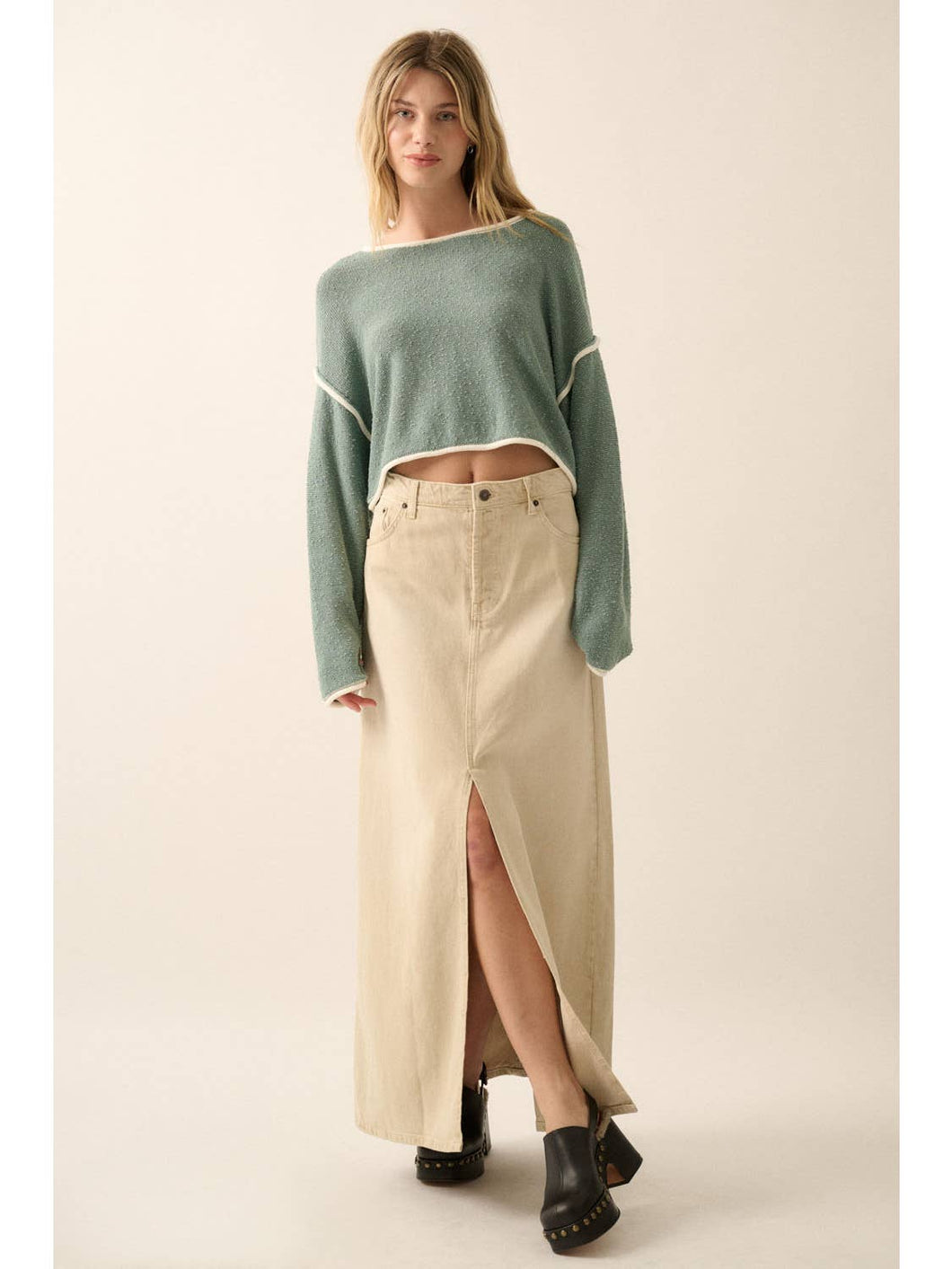 Boat Neck Cropped Sweater