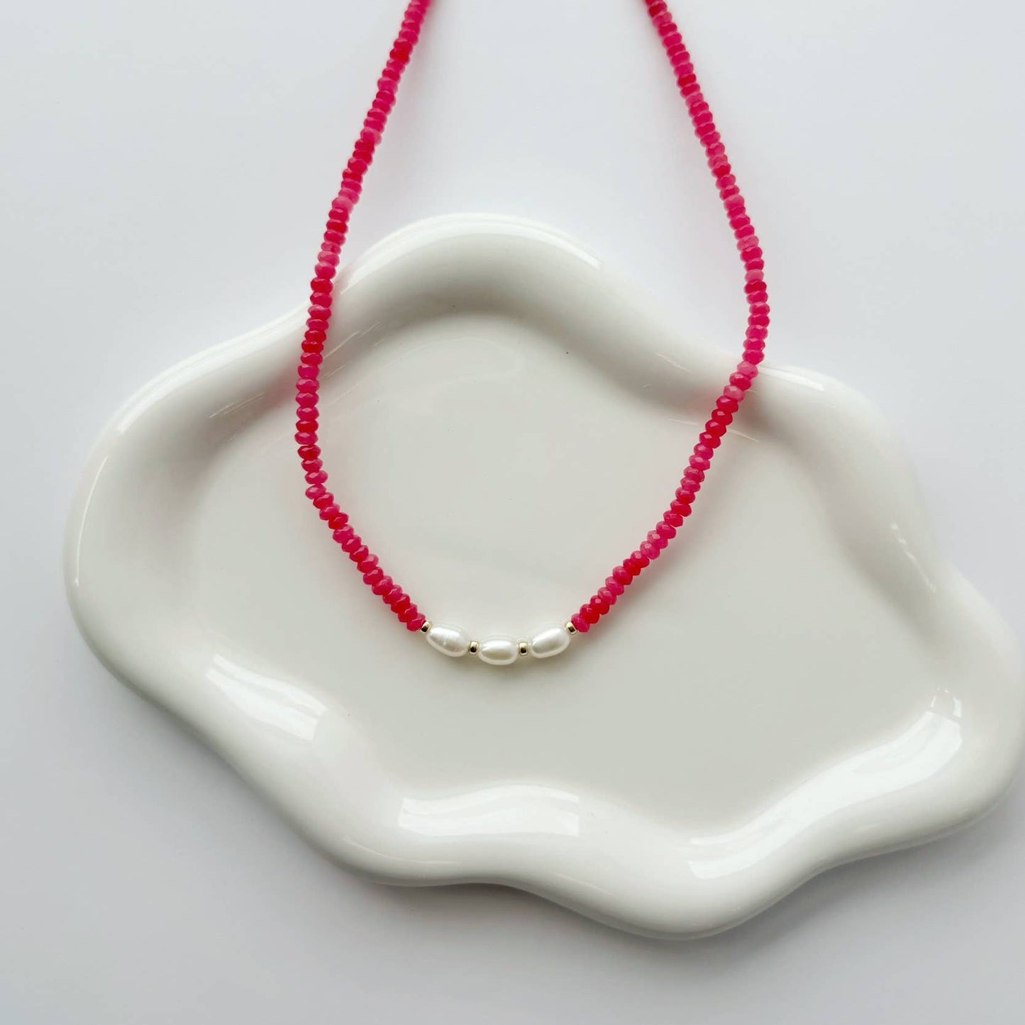 Sunset Pink Freshwater Pearl Beaded Necklace Gold Filled