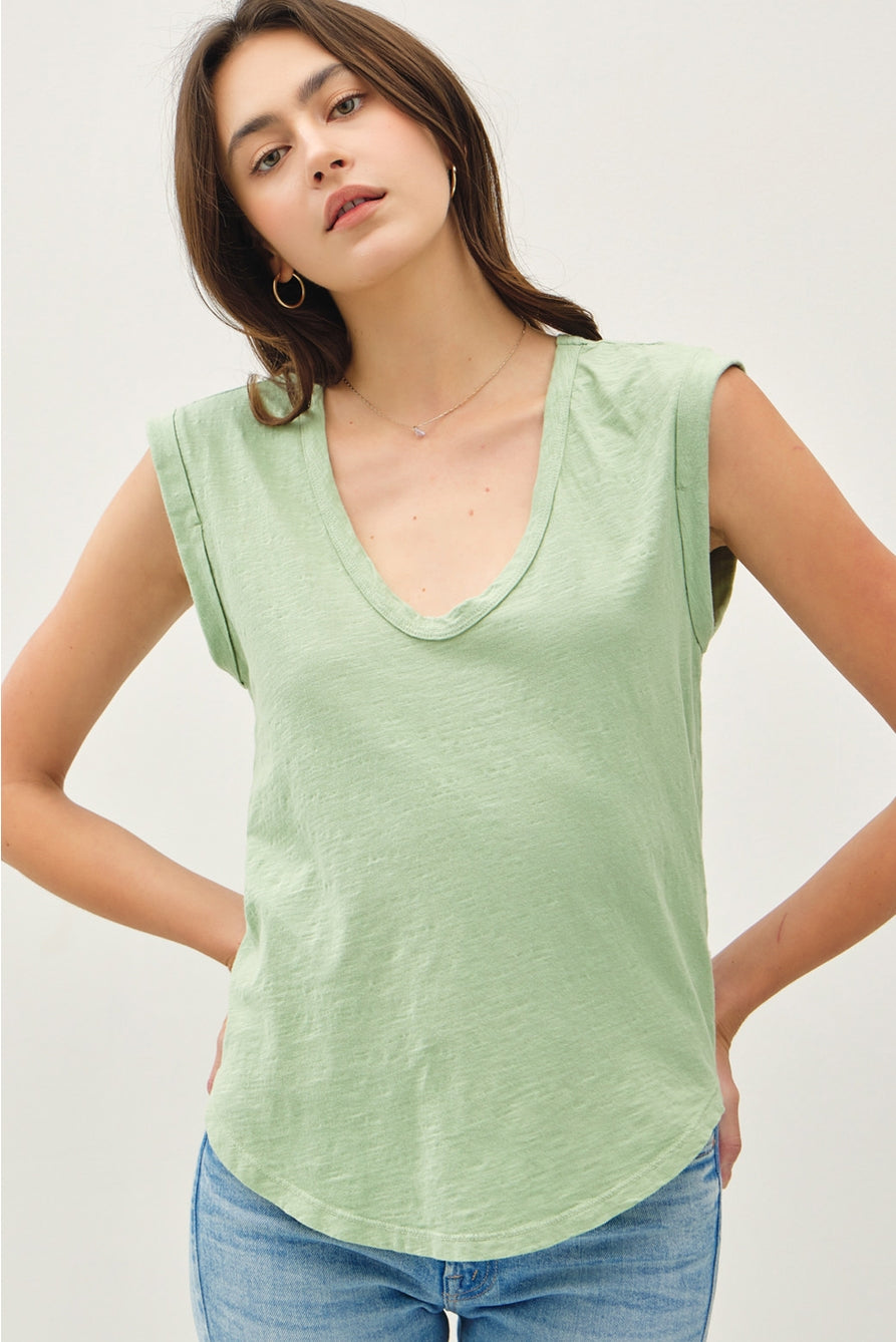 Avocado Green Basic Scoop Neck Top