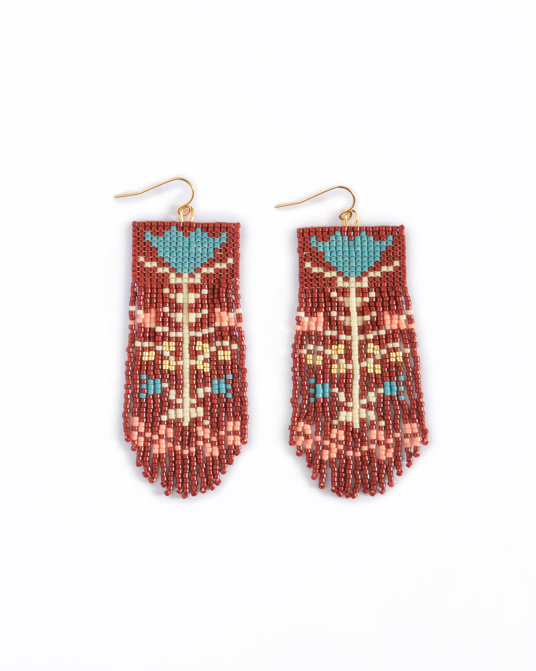 Beaded Handwoven Vintage Flower Fringe Earrings