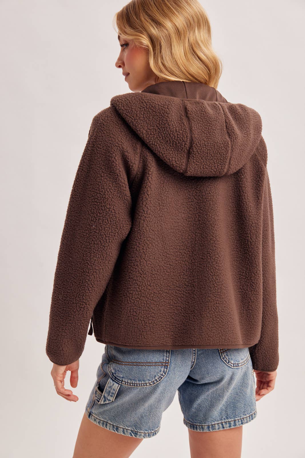 Fleece Sherpa Hoodie Jacket, Zipper Front