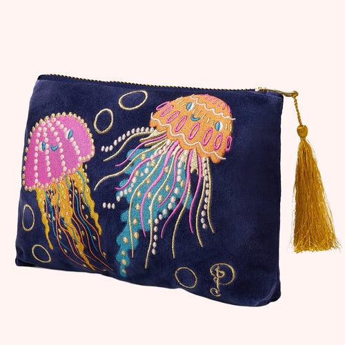 Jellies Velvet Embroidered Zip Pouch Powder Design