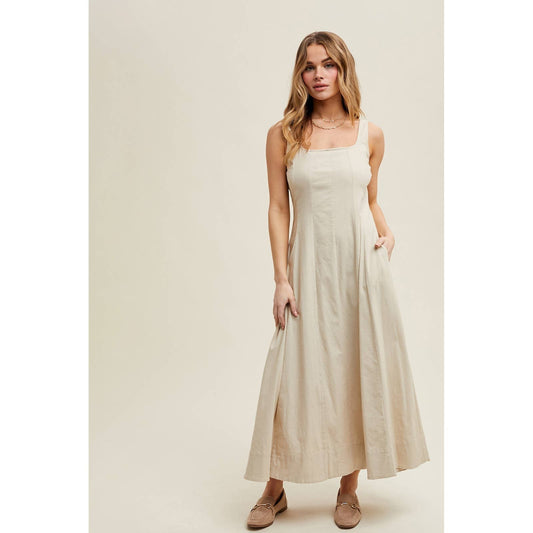 A-Line Midi Dress-Natural 