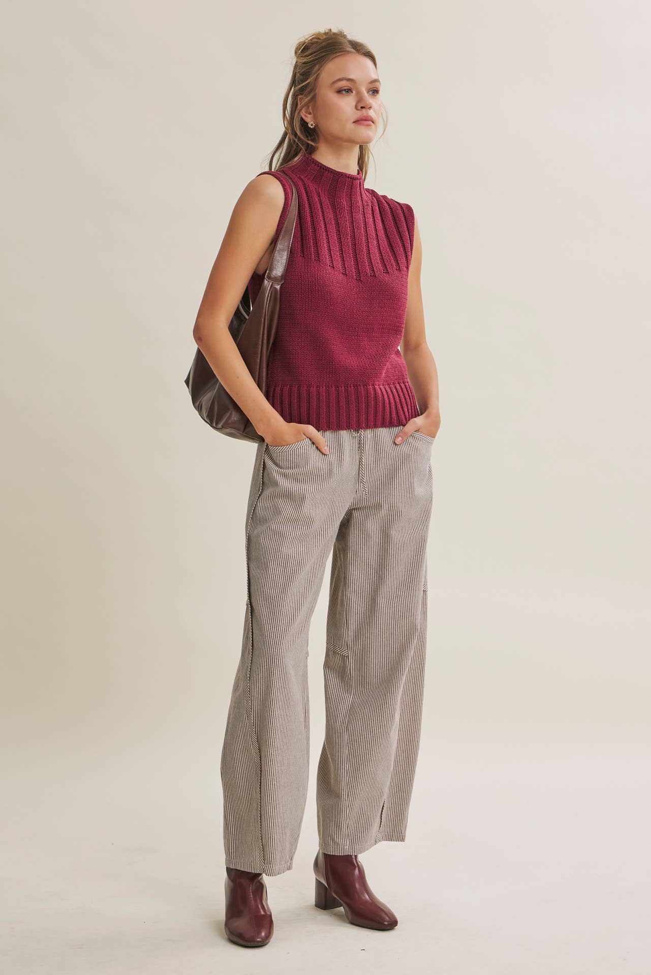 Burgandy Mock Neck Sweater Top