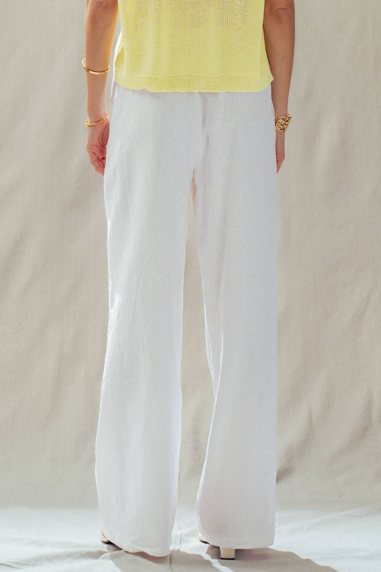 Linen Blend Wide Leg Pants Drawstring Waist 