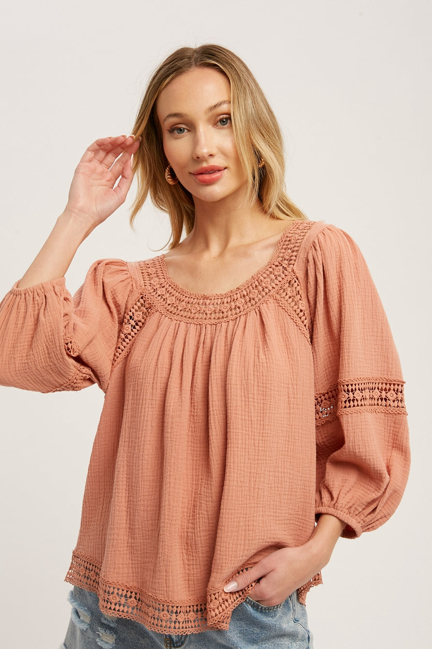 Boho Lace Trim Blouse