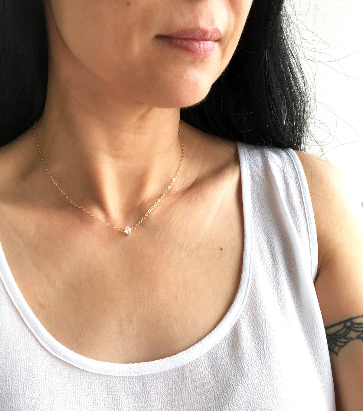 Minimalist Diamond Necklace | Layering Necklace: Gold Filled