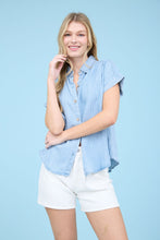 Load image into Gallery viewer, Short Sleeve Striped Chambray Top
