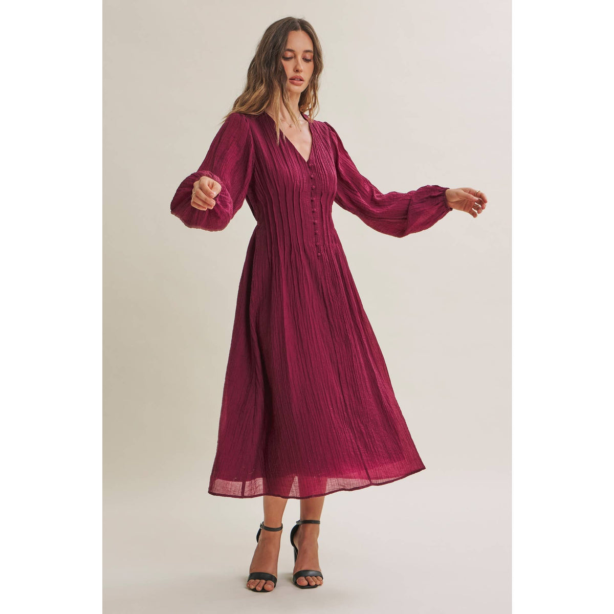 Crimson Crinckle Pintuck Dress