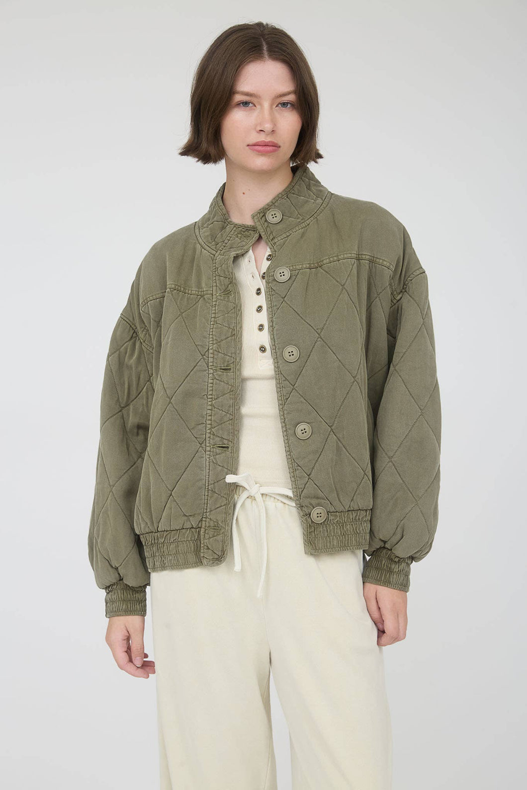 Olive Quilted Button Down Jacket