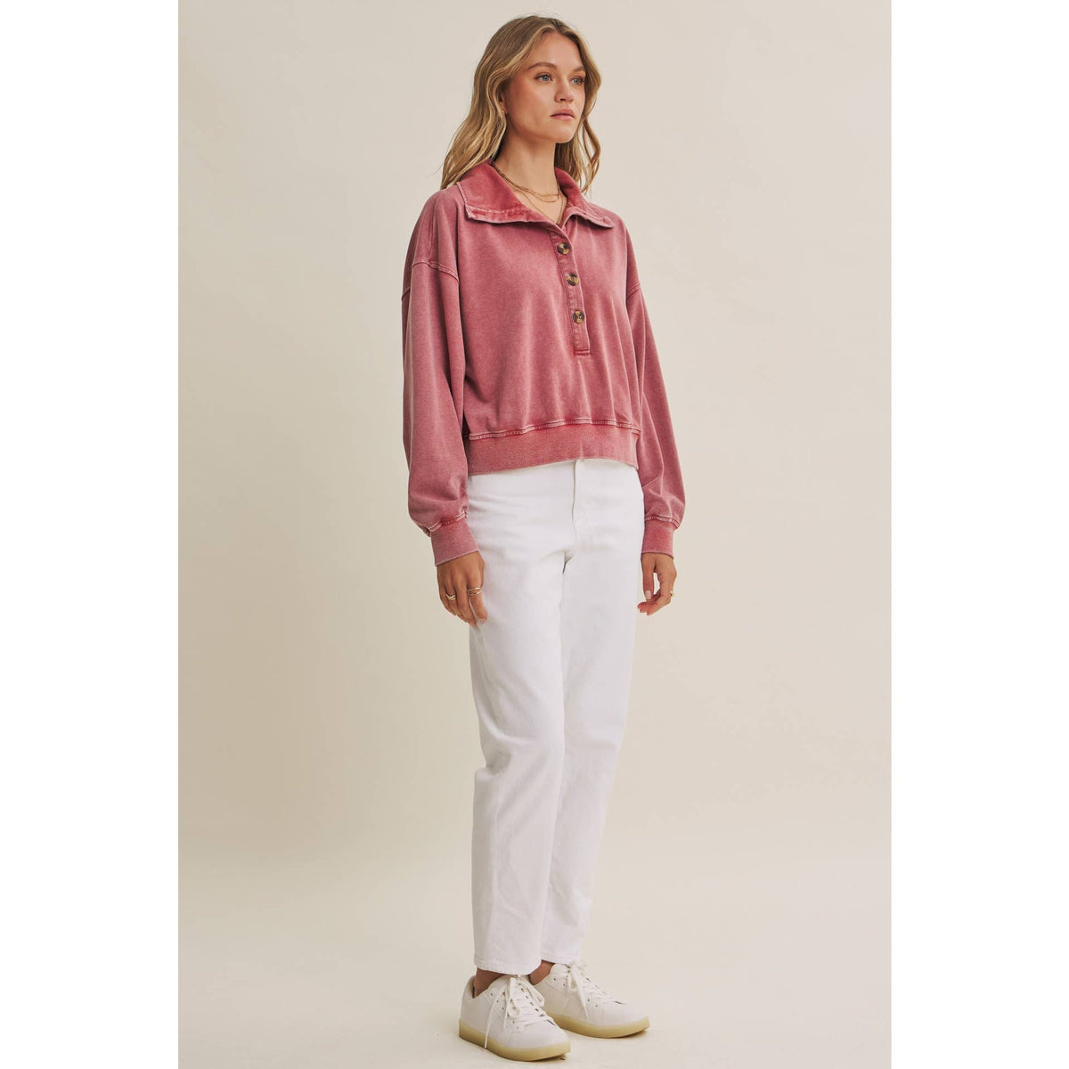 Mauve Nostalgic Mineral Washed Terry Pull Over