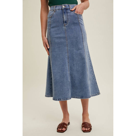 Denim Midi Flare Skirt 