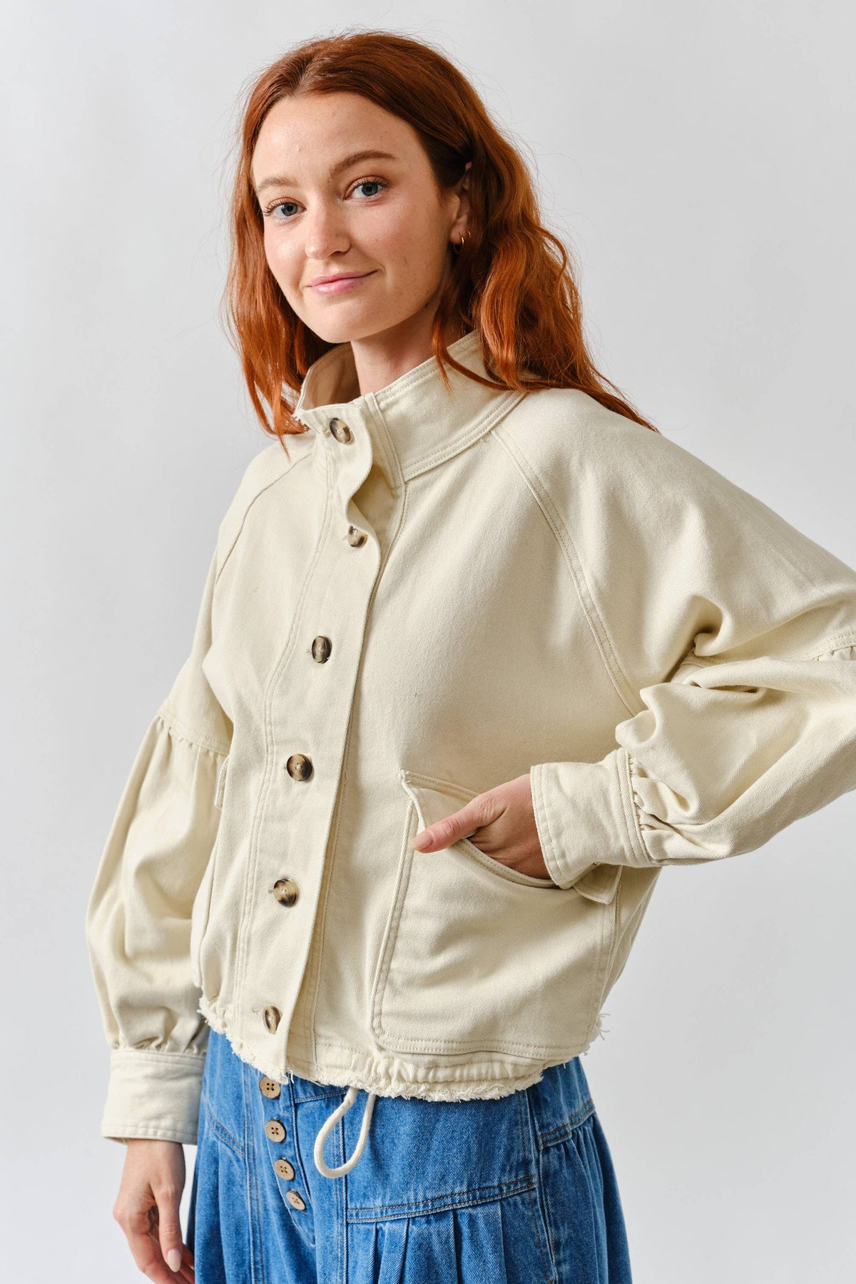 Balloon Sleeve Twill Jacket