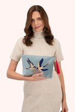 Load image into Gallery viewer, Swallows Velvet Embroidered Zip Pouch Powder Design
