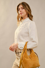 Load image into Gallery viewer, Ruffle Neck Denim Snap Button Shirt
