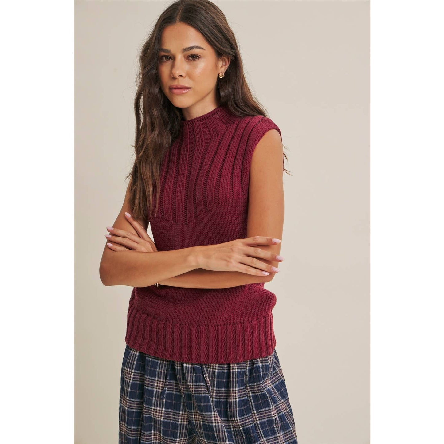 Burgandy Mock Neck Sweater Top