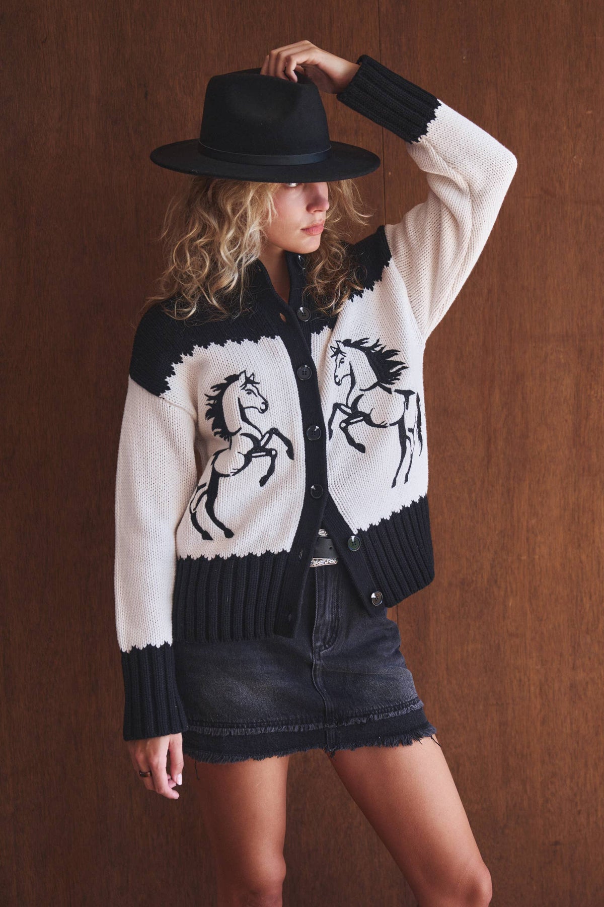 Western Horse Intarsia Knit Cardigan