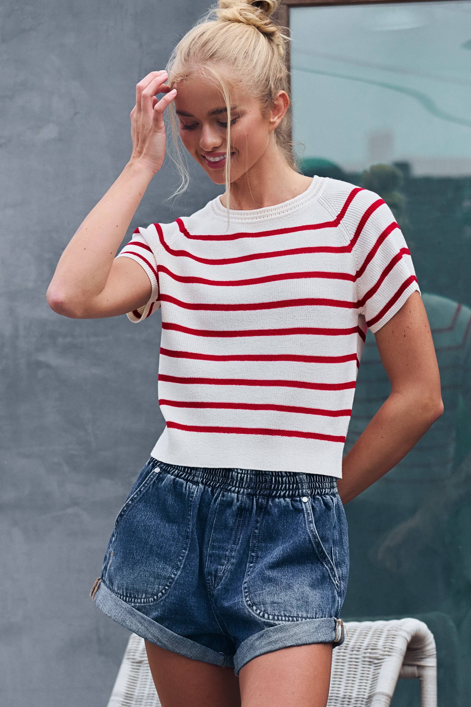 Classic Striped Raglan Sleeve Knit Top 