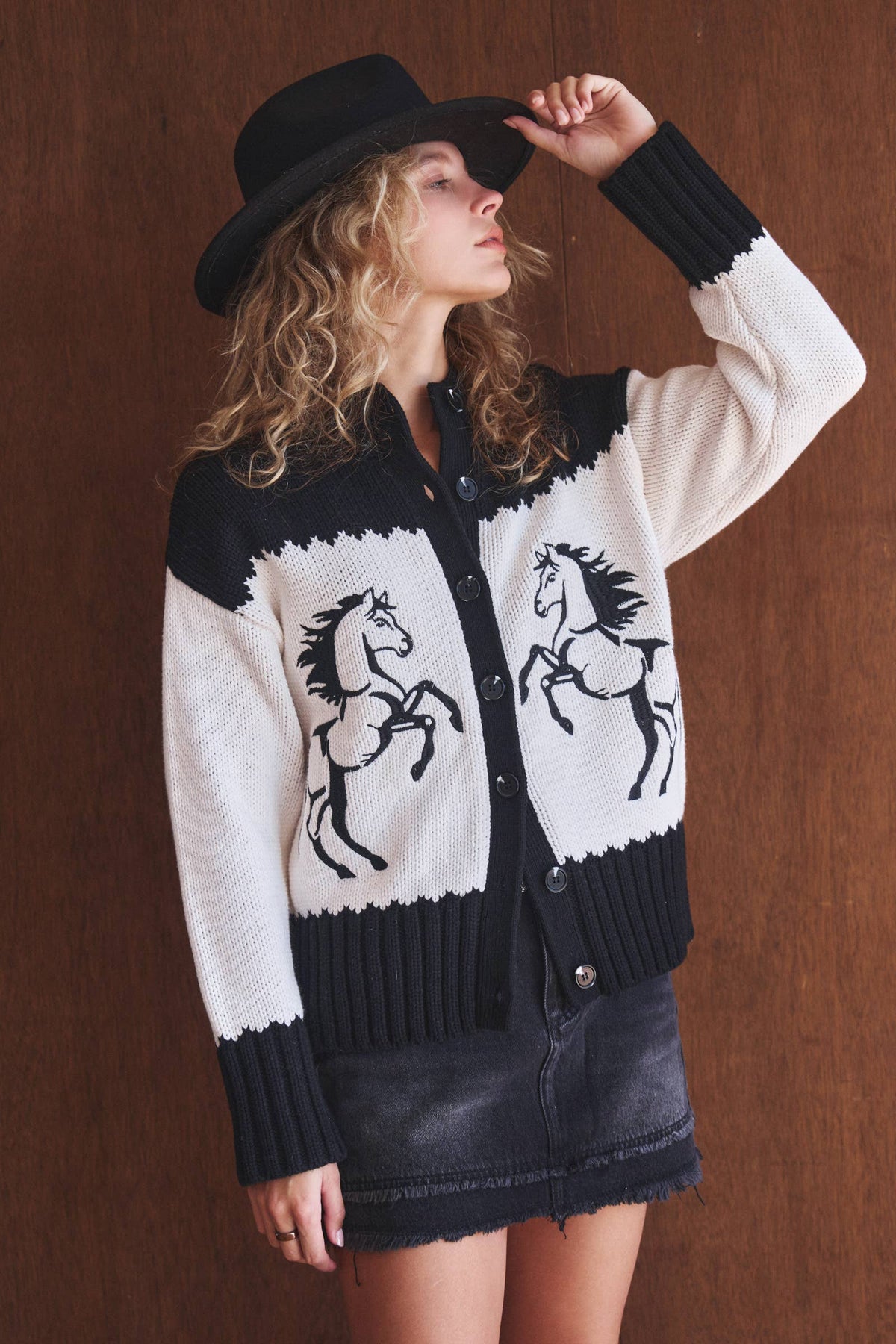 Western Horse Intarsia Knit Cardigan