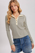 Load image into Gallery viewer, Black Striped Button Up Henley
