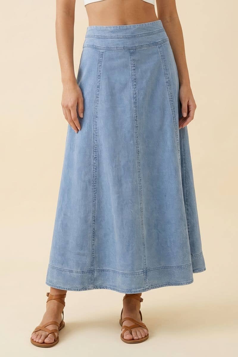 A Line Godet Belached Denim Skirt