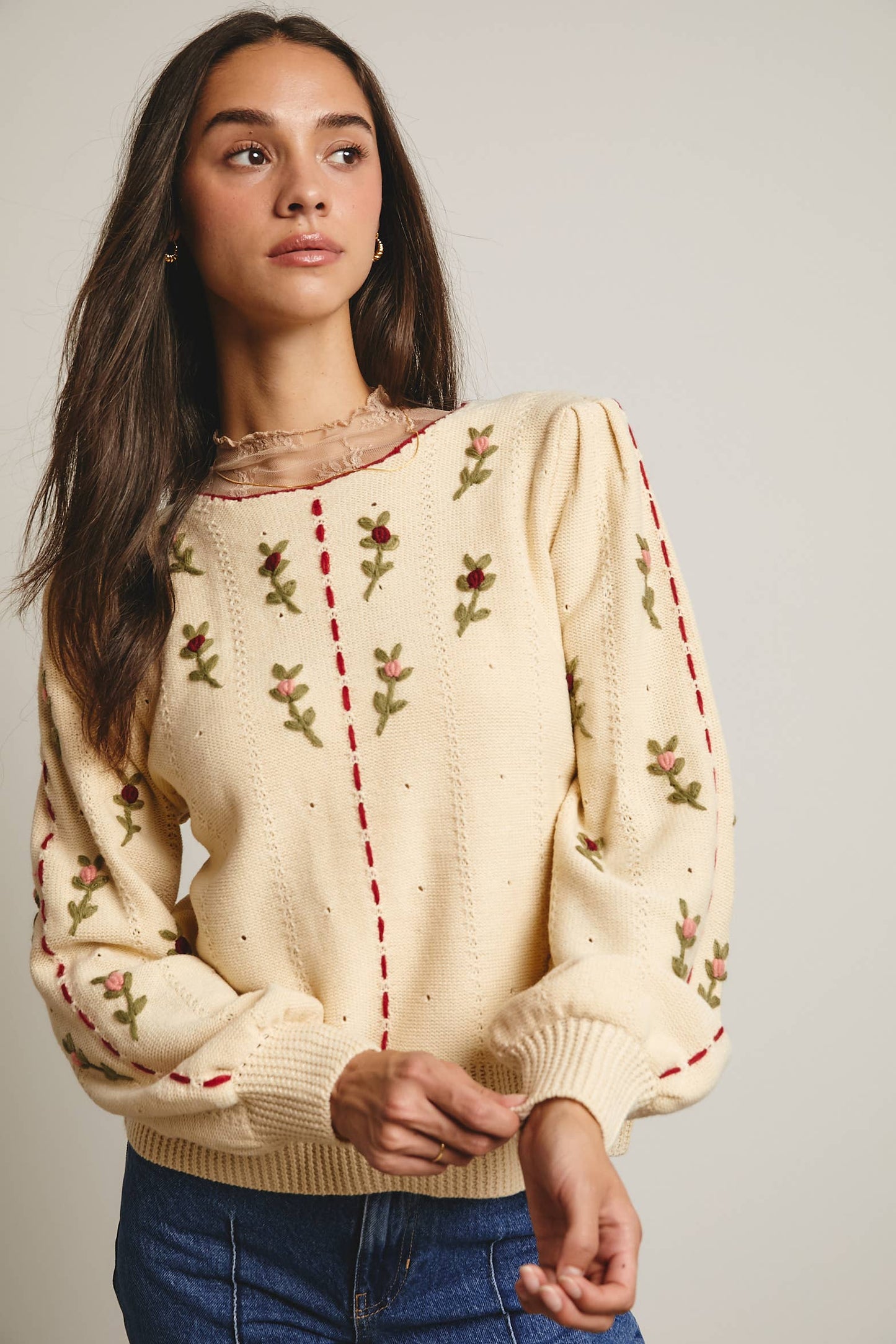 Embroidered Blossom Knit Sweater