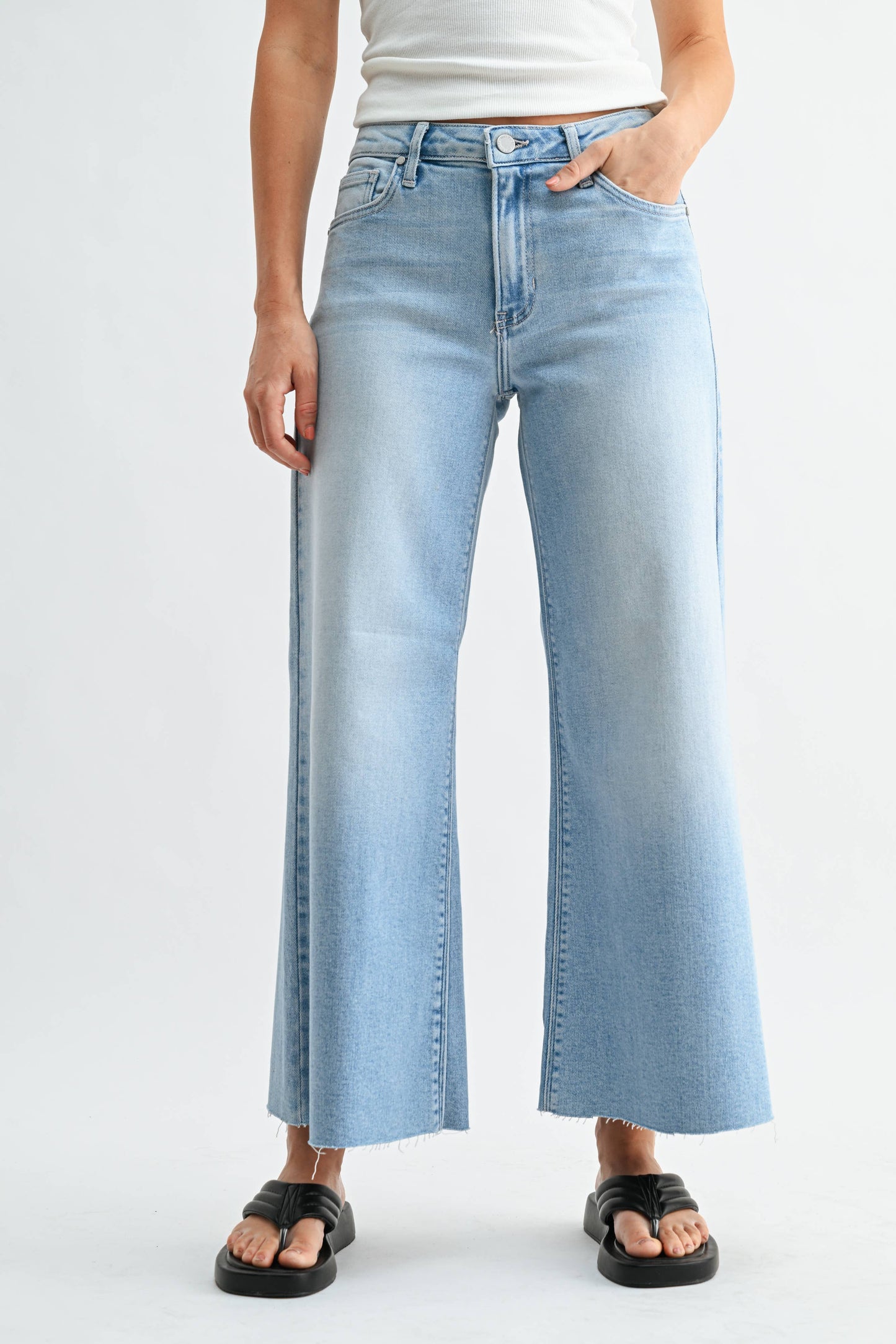 Scissor Cut Cropped Wide Leg Flare- light denim