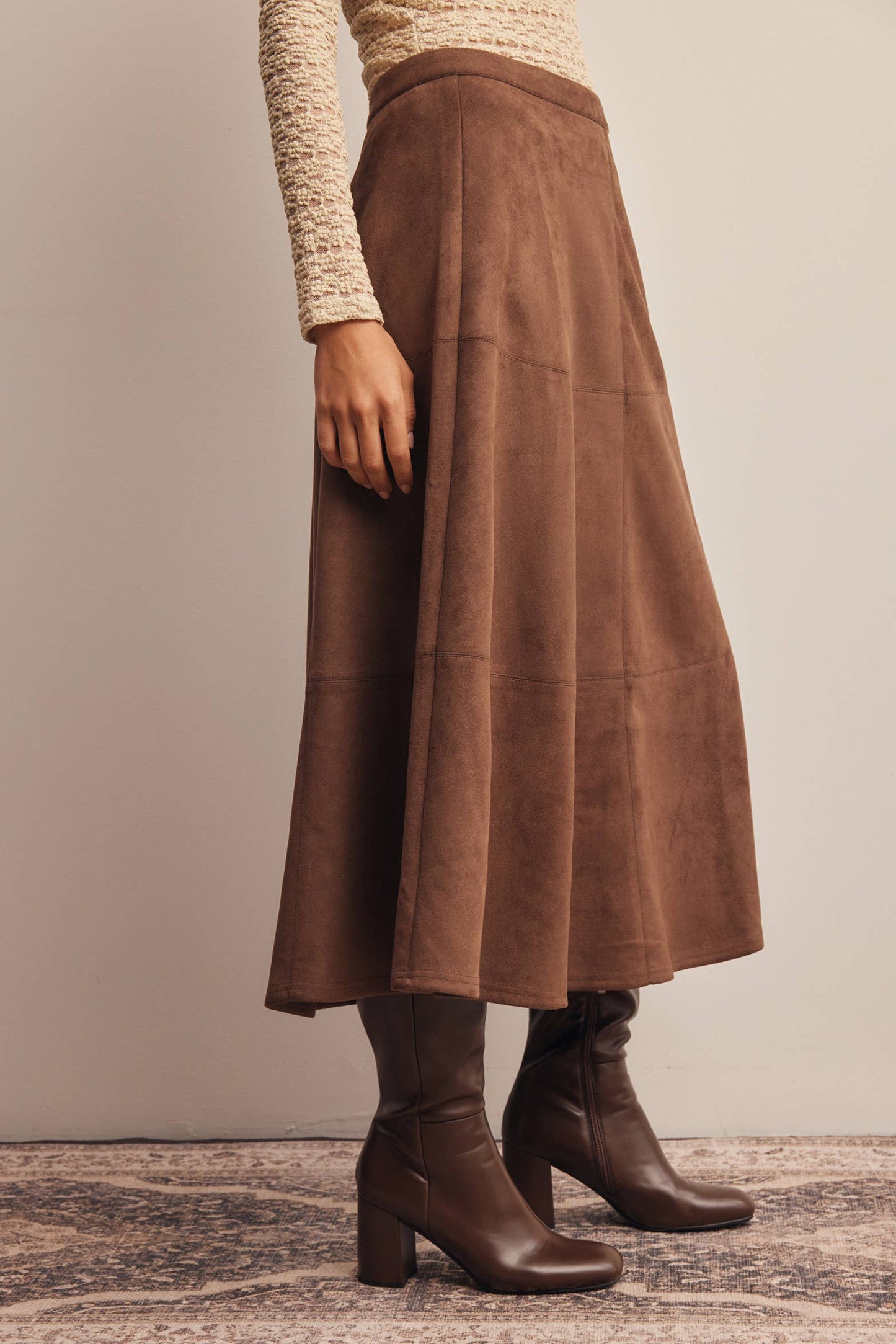 Stretched Suede A-Line Midi Skirt
