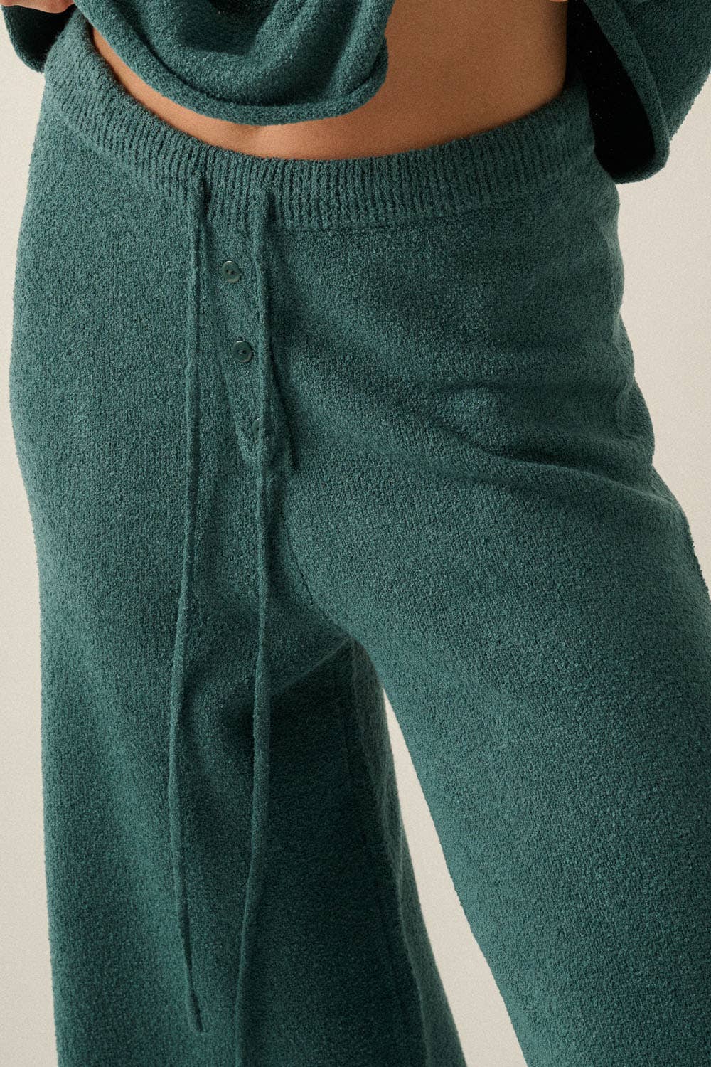 Textured Knit Split-Hem Drawstring Sweater Pants