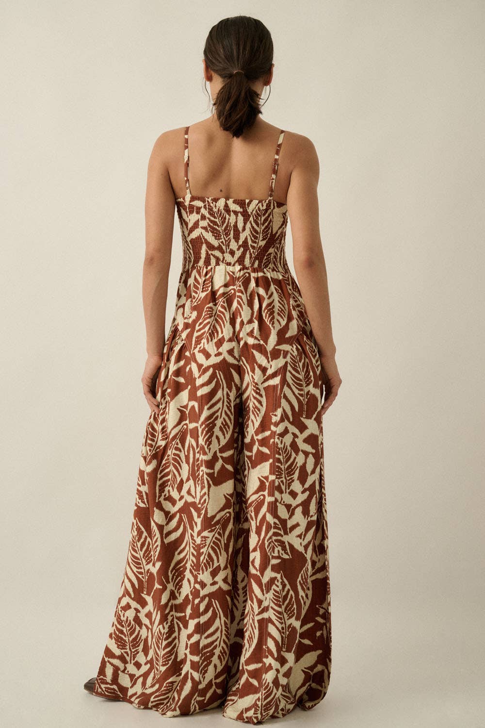 Tropical Print Wide-Leg Pocket Cami Jumpsuit