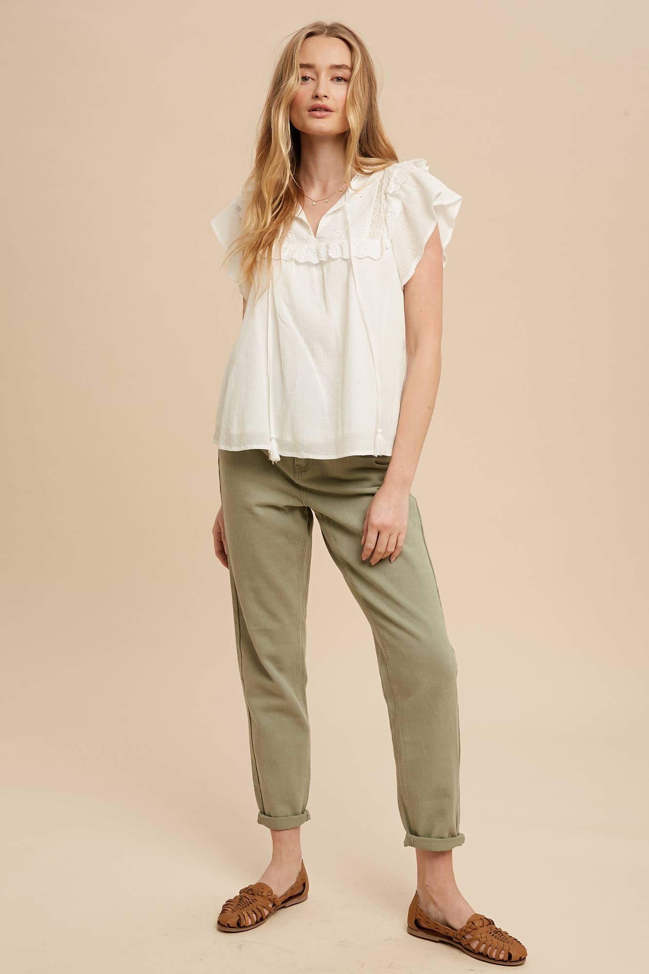 Eyelet Flutter Sleeve Top