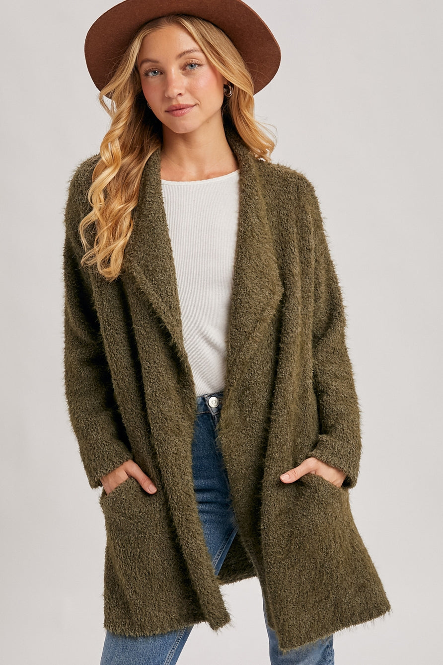 Olive Draped Collar Cardigan