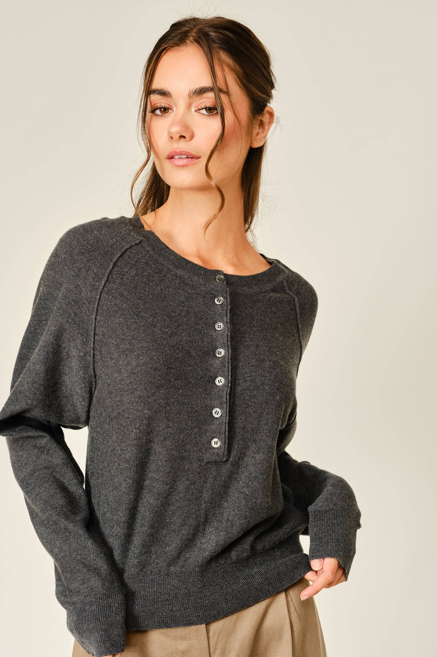 Grey Cashmere Button Down Sweater