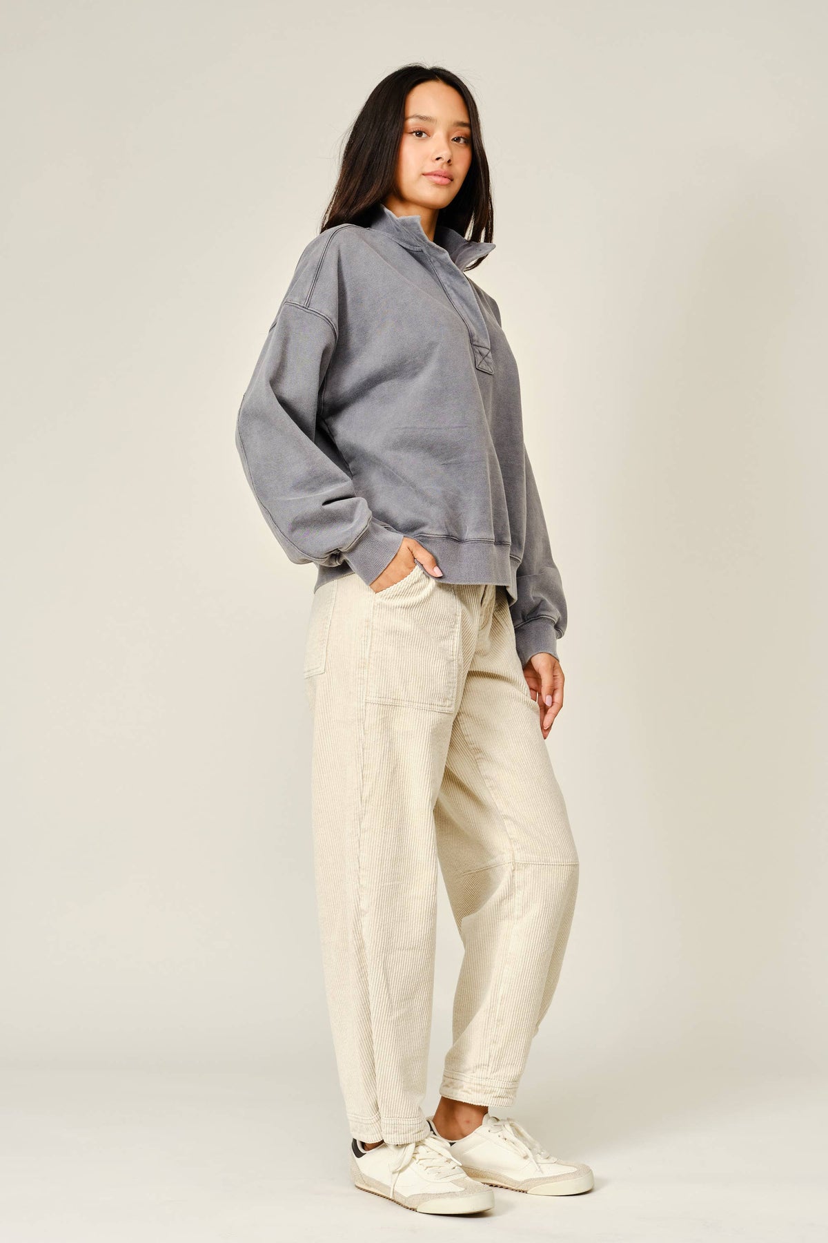 Grey Cozy Mock Neck Sweatshirt