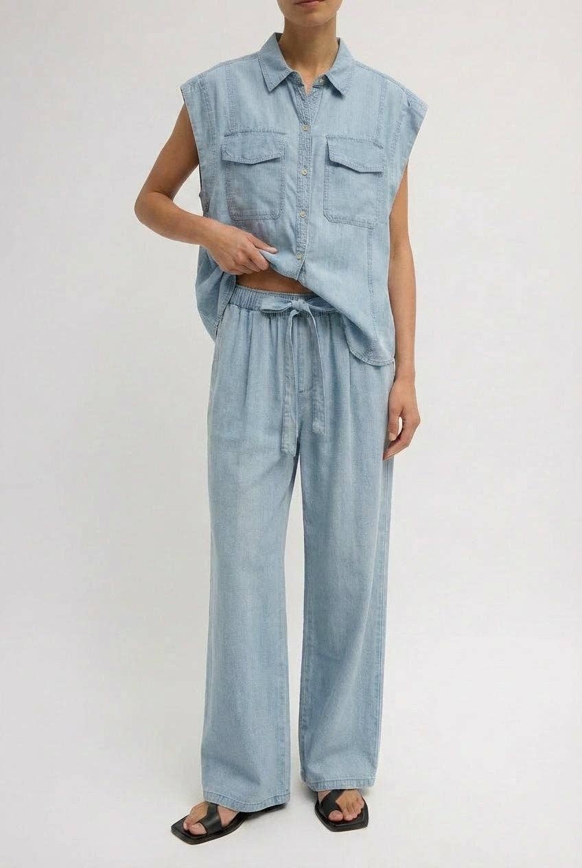 Tencel Wide-Leg Denim Drawstring Pants