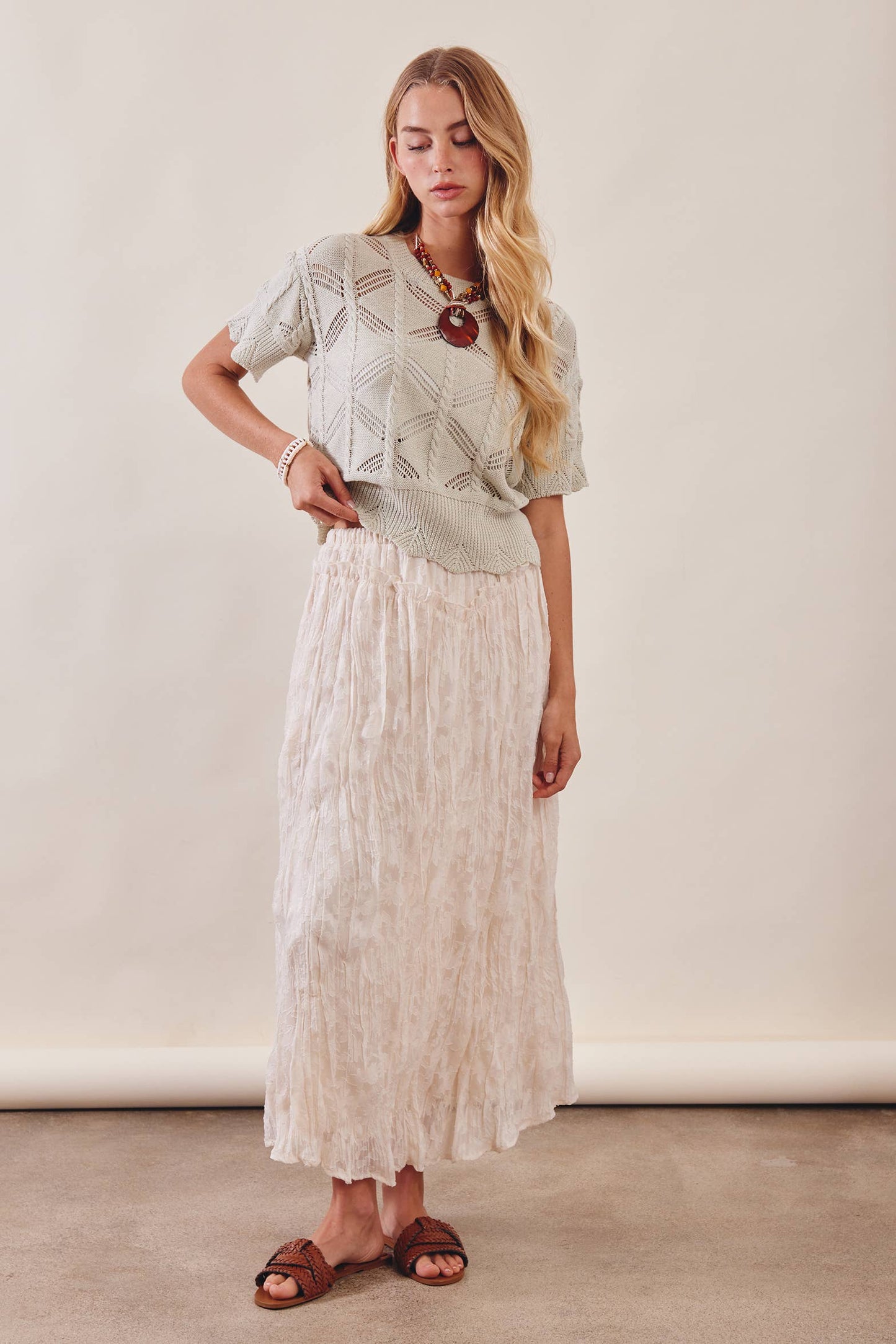 Pointelle Short Sleeve Knit Top