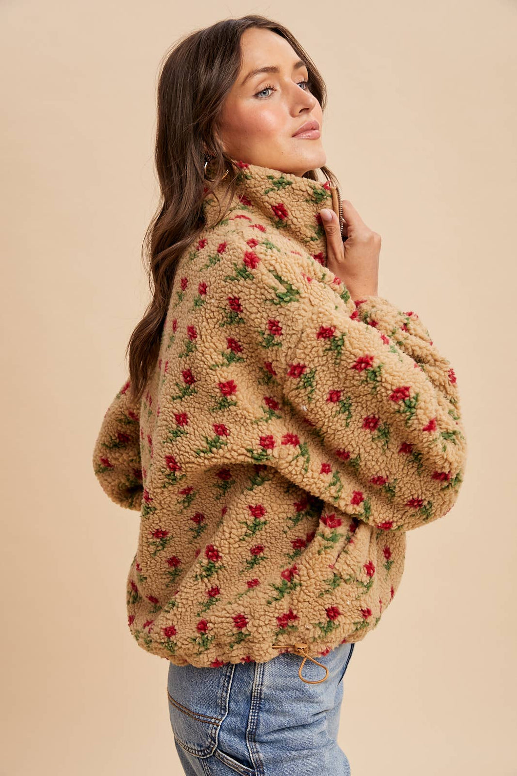 Floral Sherpa Zip Up Jacket