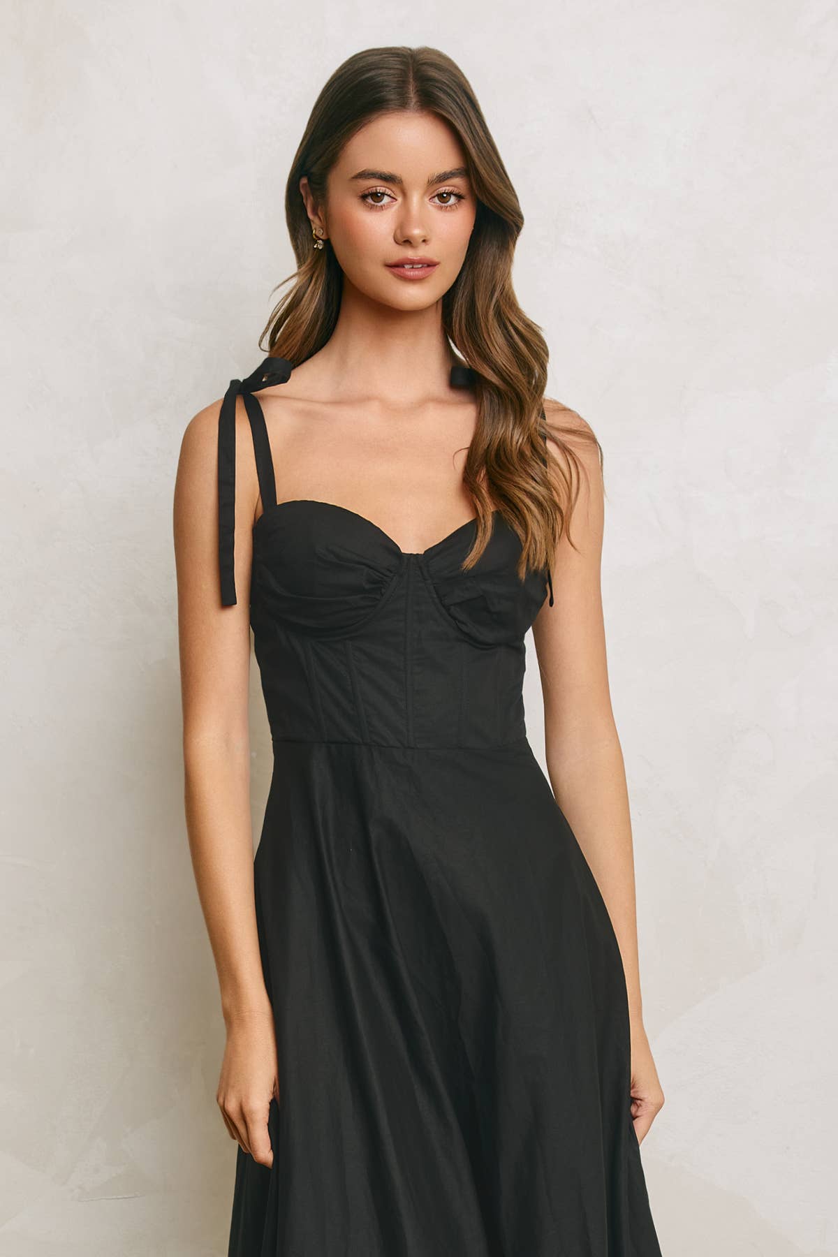 Cotton Poplin Ruched Corset Maxi Dress 