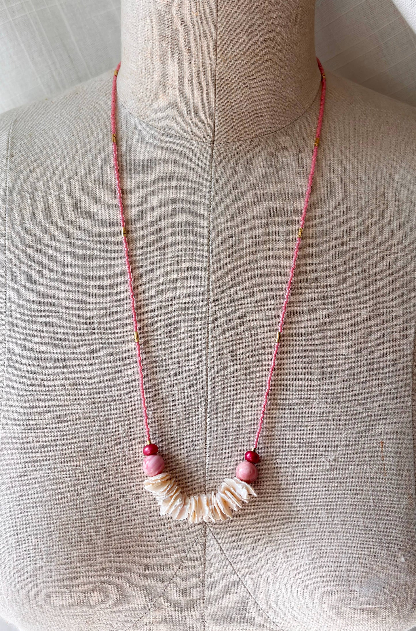 Long Pink Keshi Pearl Necklace | Colored Gemstone
