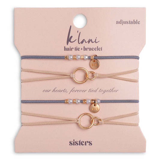 "Sisters" Gold and Pearl Shareable Hair Tie Bracelet Set 