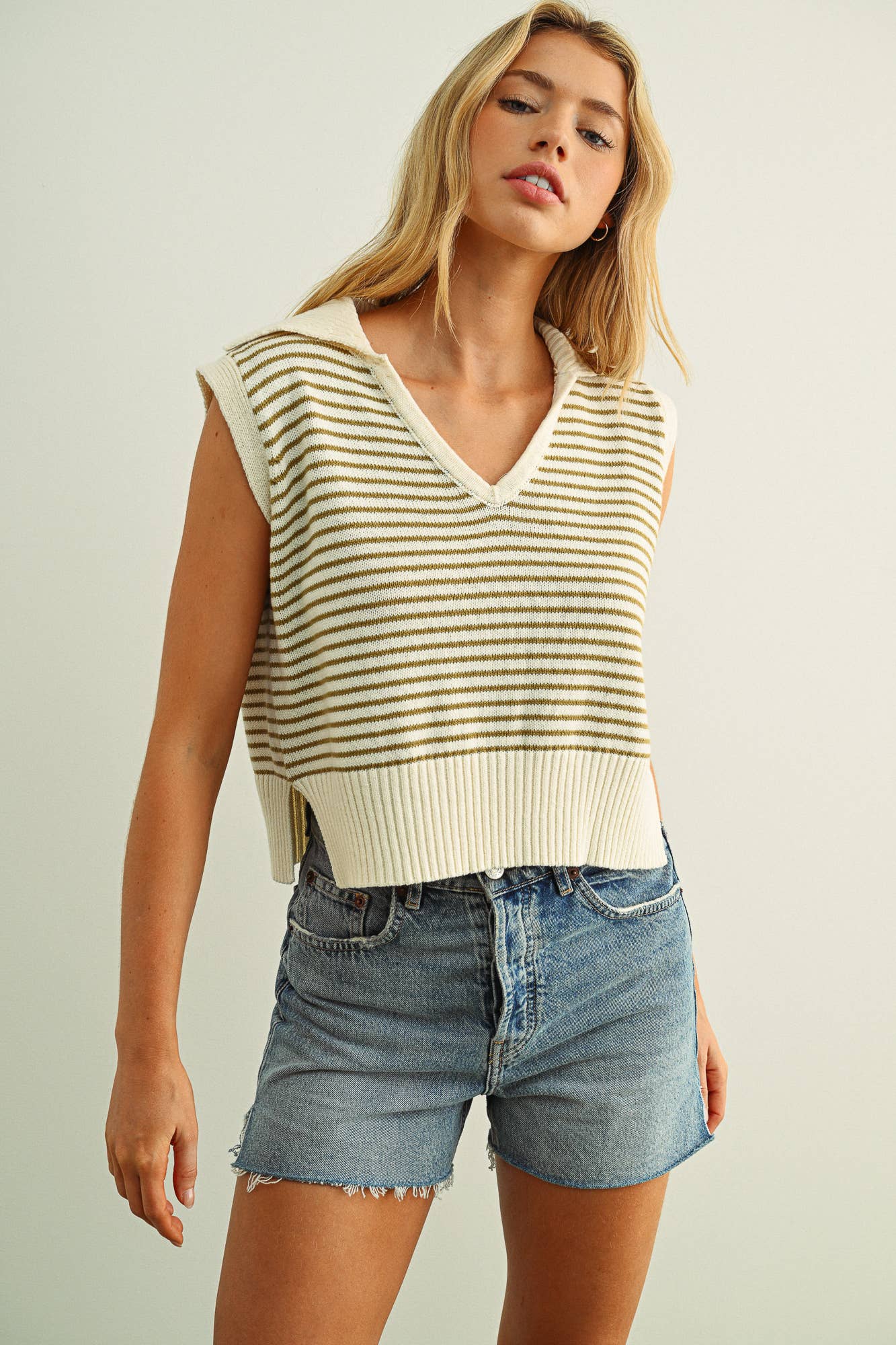 Striped V-Neck Sweater Tank 