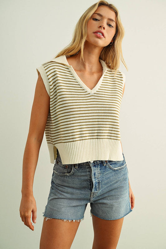 Striped V-Neck Sweater Tank