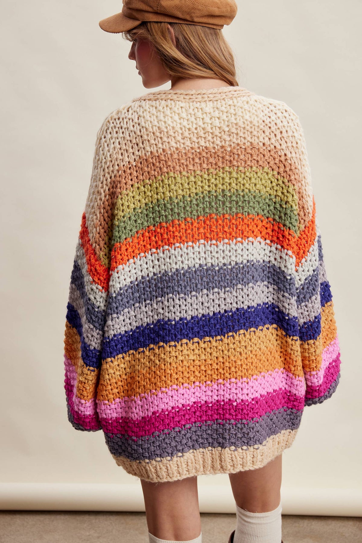Rainbow Hand-Crochet Open Cardigan