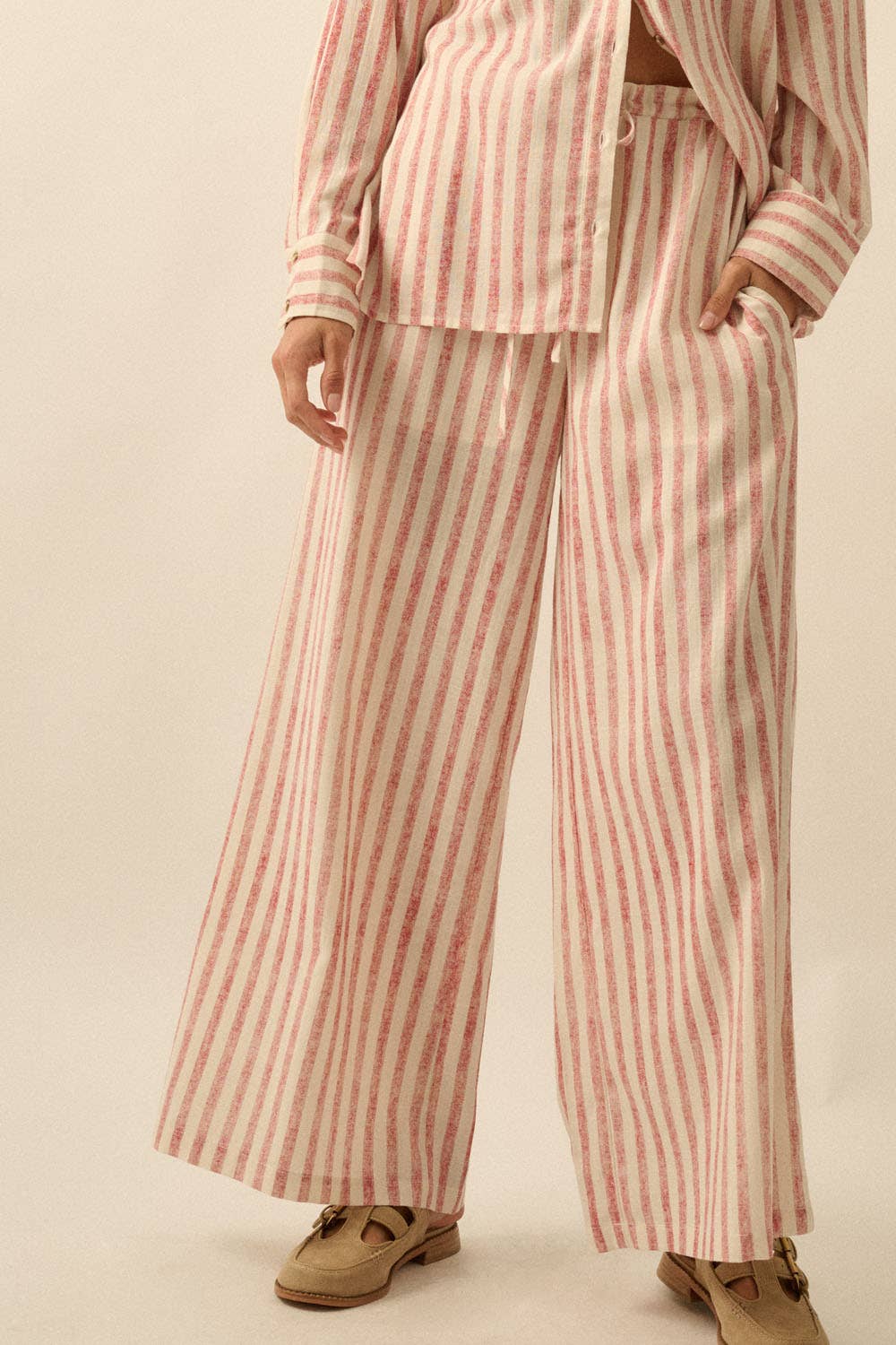 Striped Woven Wide-Leg Drawstring Pocket Pants 