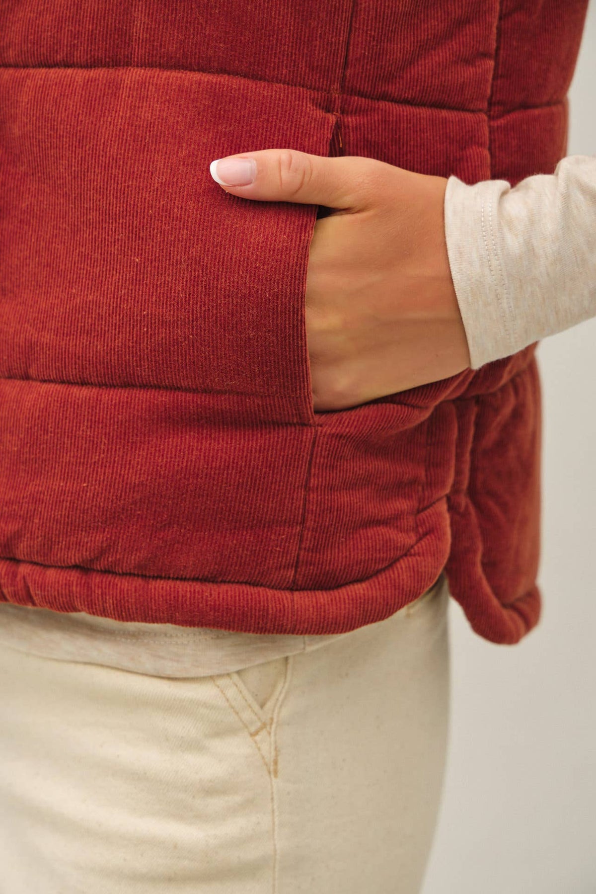 Wine Cordury Puffer Vest