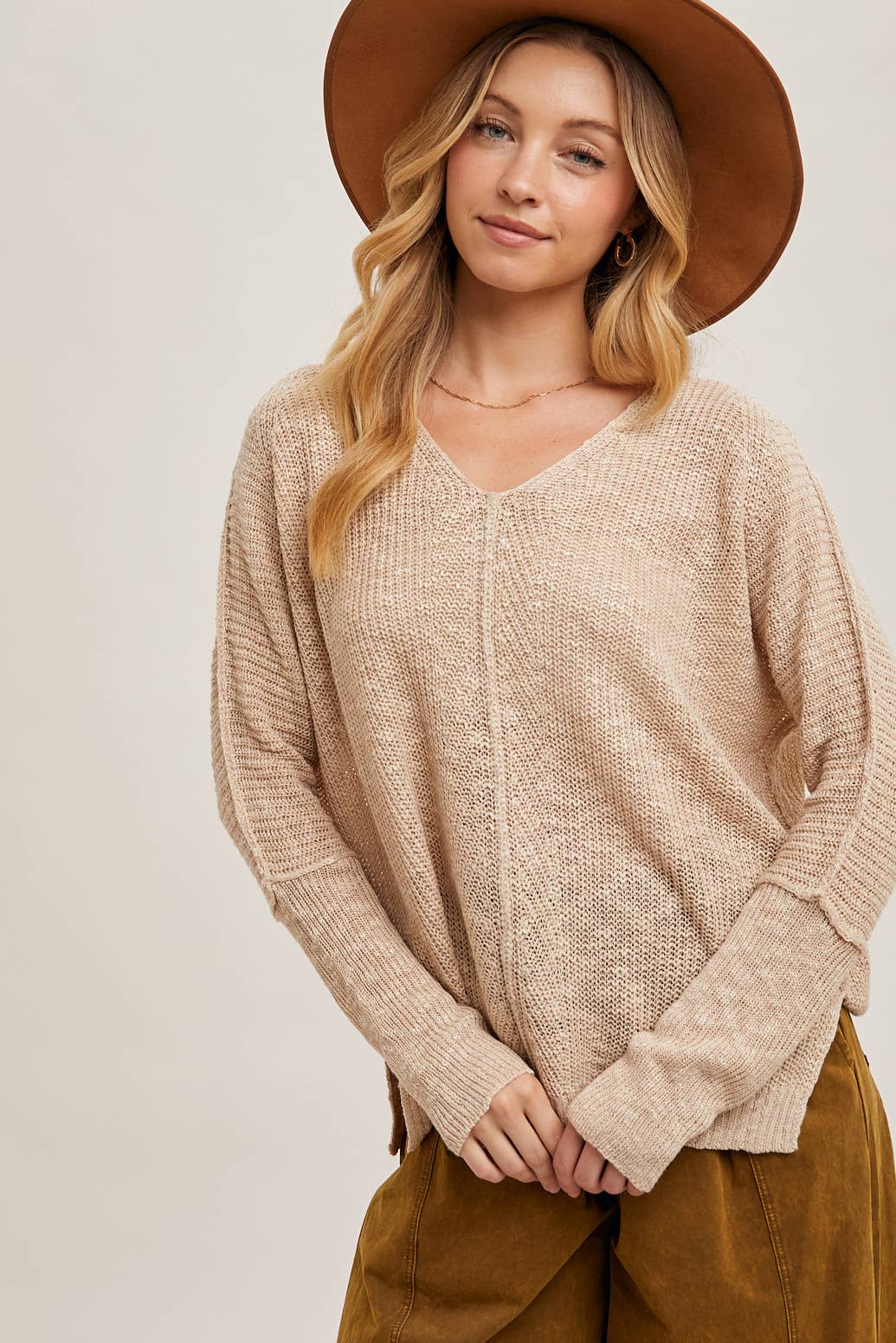 Sheer Loose Fit V-Neck Knit Sweater Pullover: