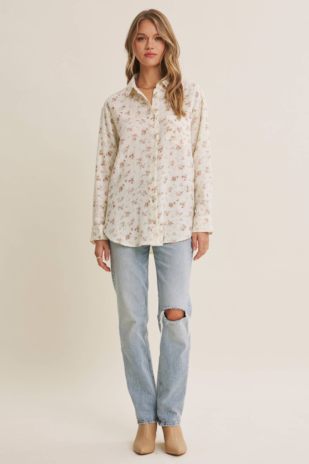 Floral Cotton Gauze Relaxed Fit Shirt